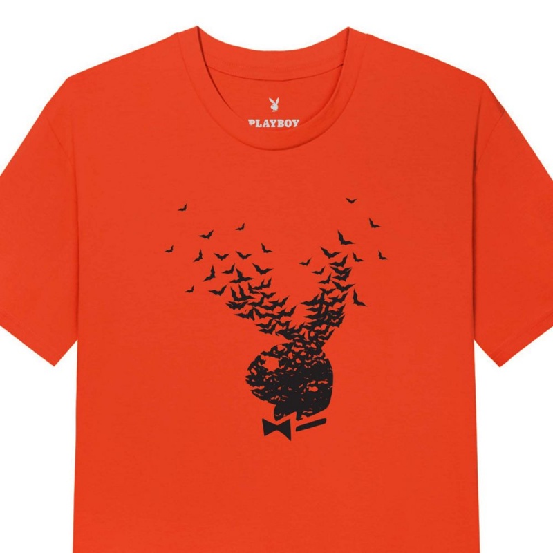 Pánské T-shirt Playboy Exploding Bat Oranžové | PLBY-593235