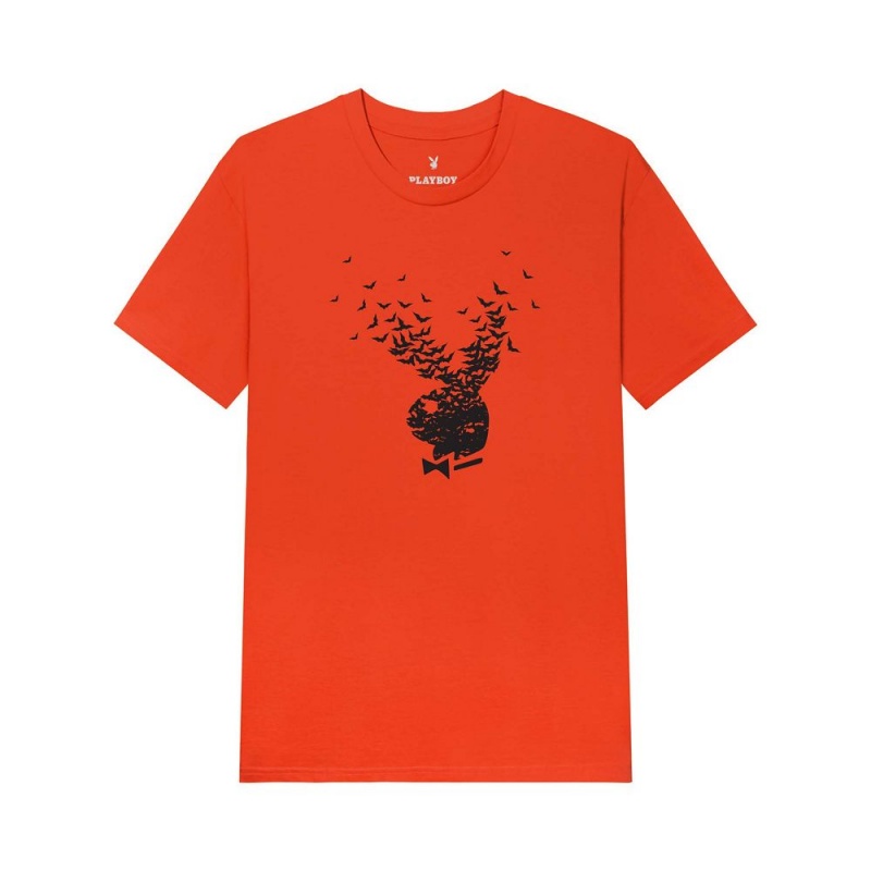 Pánské T-shirt Playboy Exploding Bat Oranžové | PLBY-593235