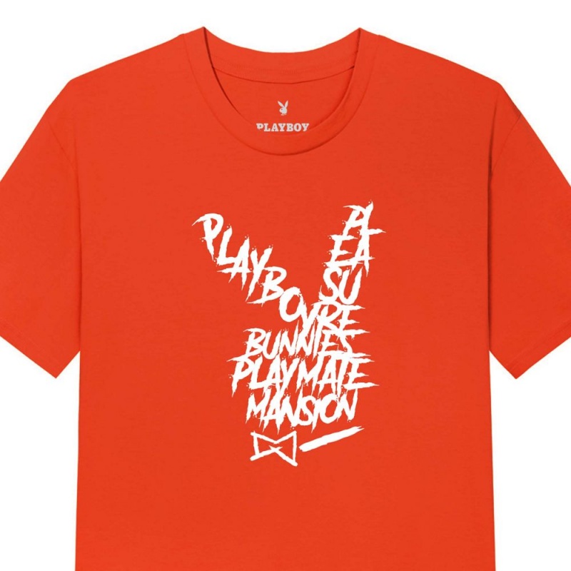 Pánské T-shirt Playboy Graffiti Rabbit Head Orange Oranžové | PLBY-593236