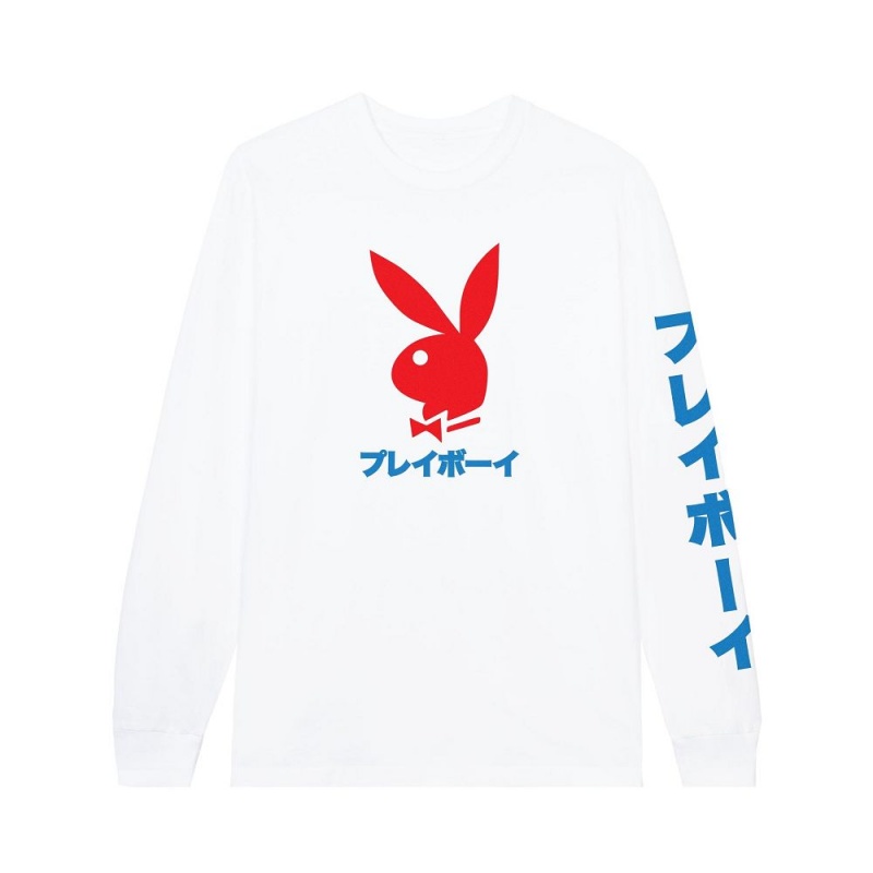 Pánské T-shirt Playboy Japanese Rabbit Head Long Sleeve Černé | PLBY-593184