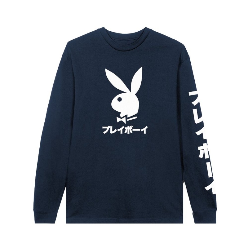 Pánské T-shirt Playboy Japanese Rabbit Head Long Sleeve Černé | PLBY-593184