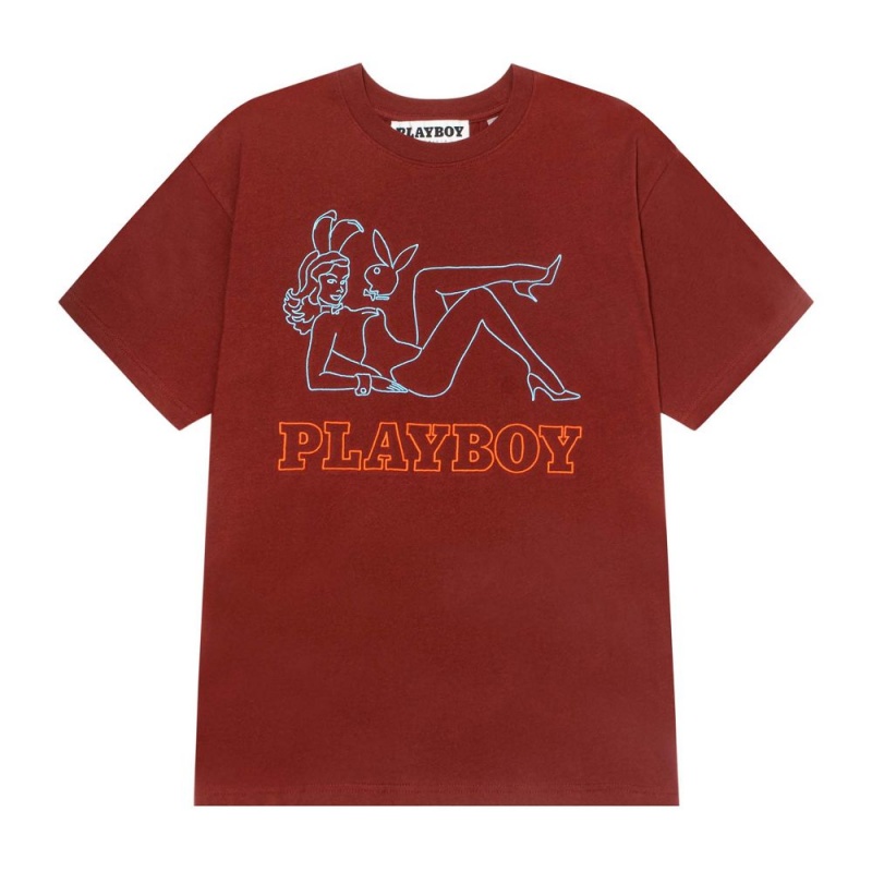 Pánské T-shirt Playboy Late Night Tmavě Červené | PLBY-593242