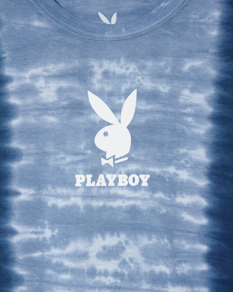 Pánské T-shirt Playboy Logo Vertical Tie-Dye Blankyt | PLBY-593185