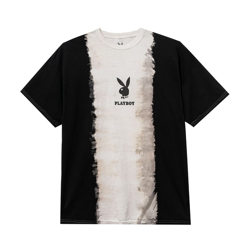 Pánské T-shirt Playboy Logo Vertical Tie-Dye Blankyt | PLBY-593185