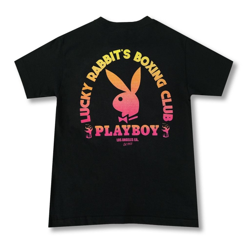 Pánské T-shirt Playboy Lucky Rabbits Boxing Club Černé | PLBY-593124