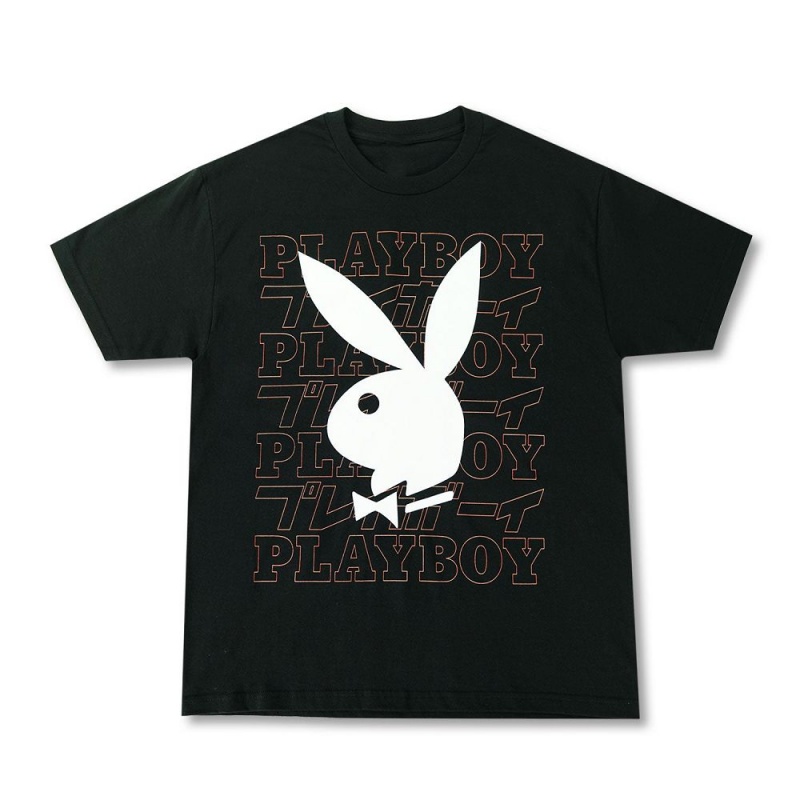 Pánské T-shirt Playboy Masthead Kanji Černé | PLBY-593193