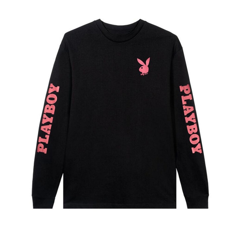 Pánské T-shirt Playboy Masthead & Rabbit Head Long Sleeve Černé | PLBY-593264