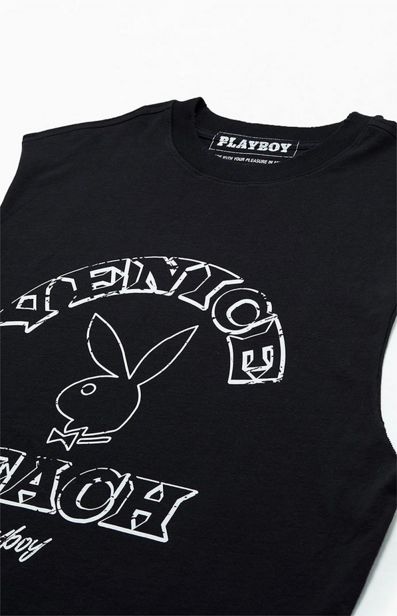 Pánské T-shirt Playboy PB VENICE BEACH MUSCLE Černé | PLBY-593134