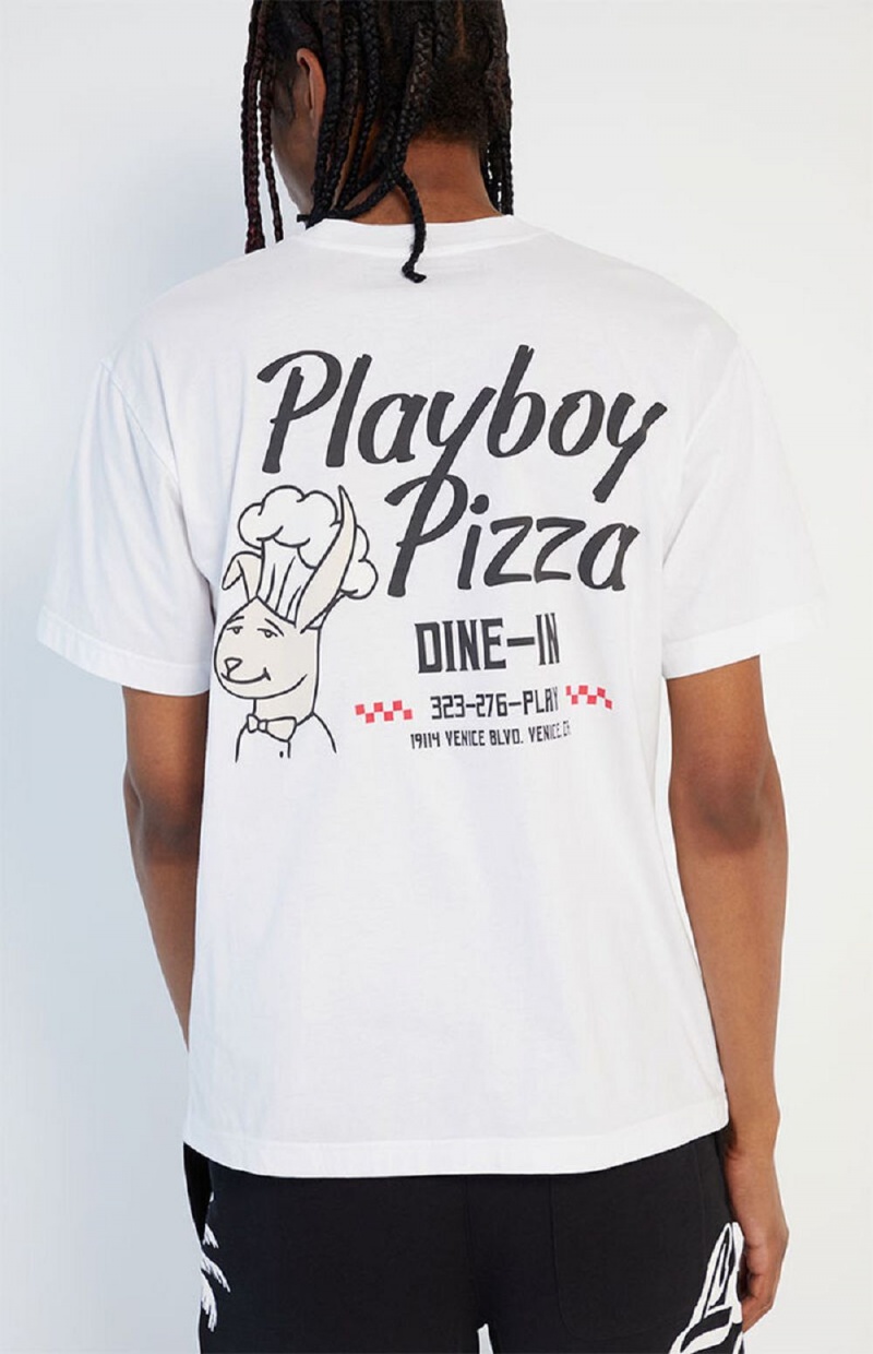 Pánské T-shirt Playboy Pizza Bílé | PLBY-593127