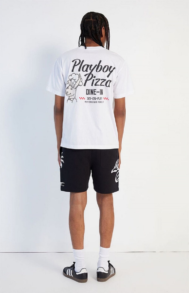 Pánské T-shirt Playboy Pizza Bílé | PLBY-593127