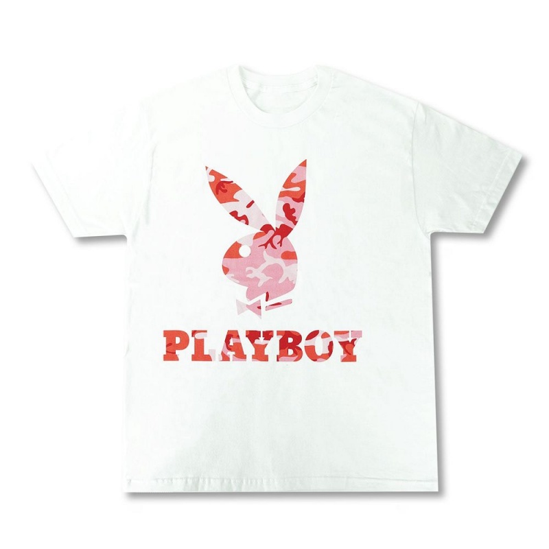 Pánské T-shirt Playboy Rabbit Head Camo Růžové Maskáčové | PLBY-593194