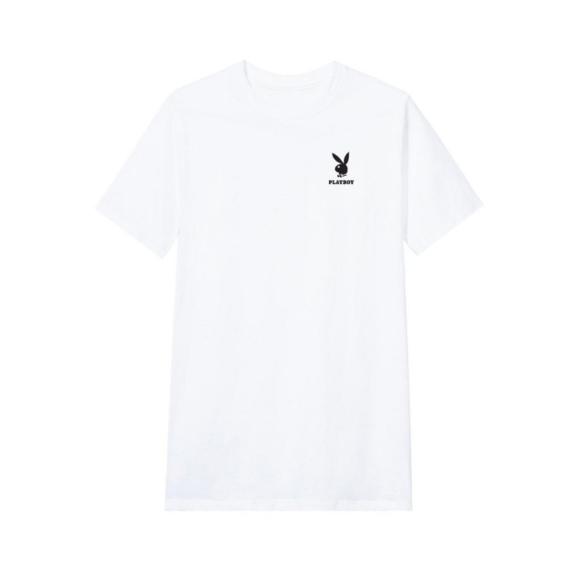 Pánské T-shirt Playboy Rabbit Head Logo Bílé Černé | PLBY-593144