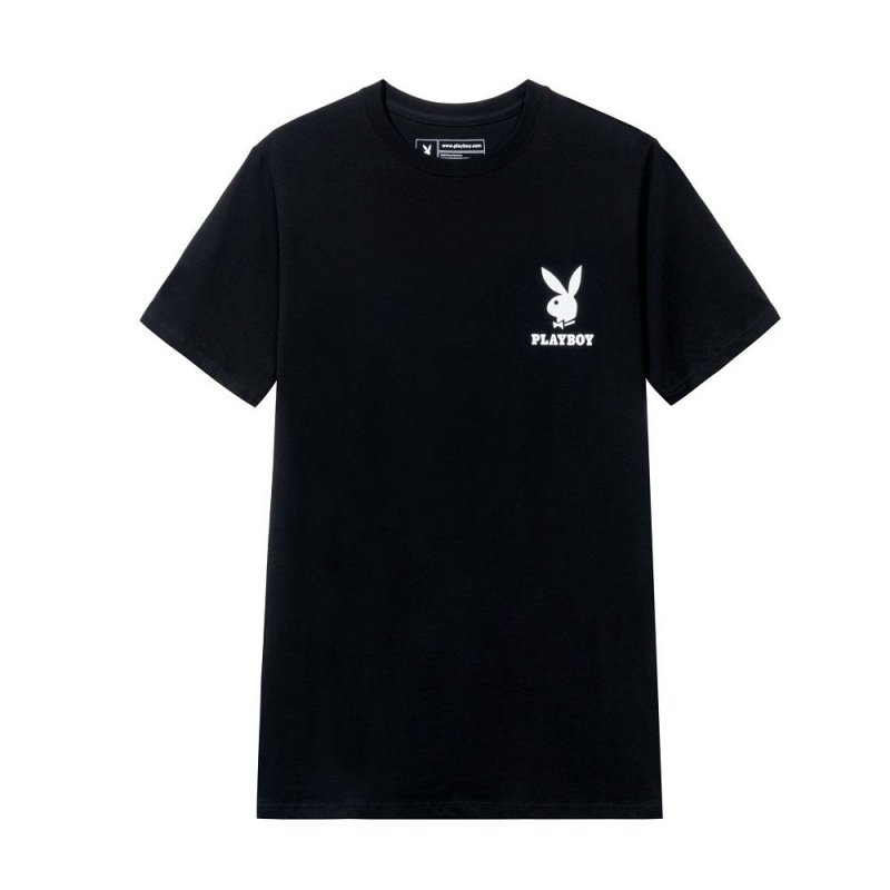 Pánské T-shirt Playboy Rabbit Head Logo Bílé Černé | PLBY-593144