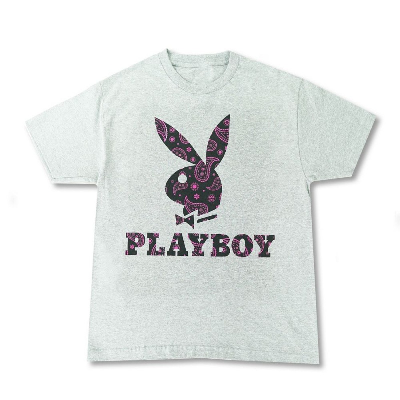 Pánské T-shirt Playboy Rabbit Head Paisley Šedé | PLBY-593131