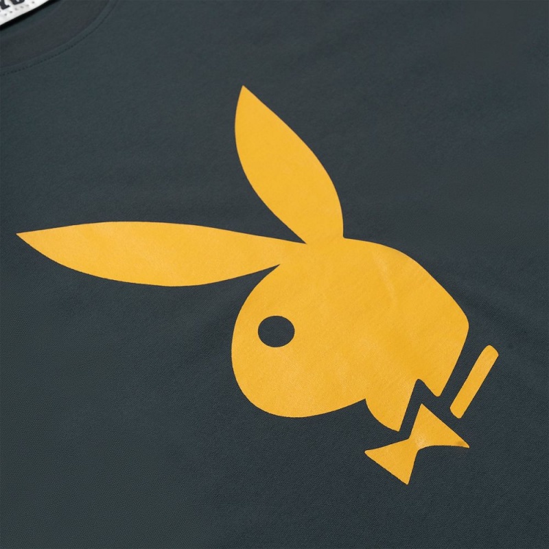 Pánské T-shirt Playboy Rabbit Head Sleeve Černé | PLBY-593227