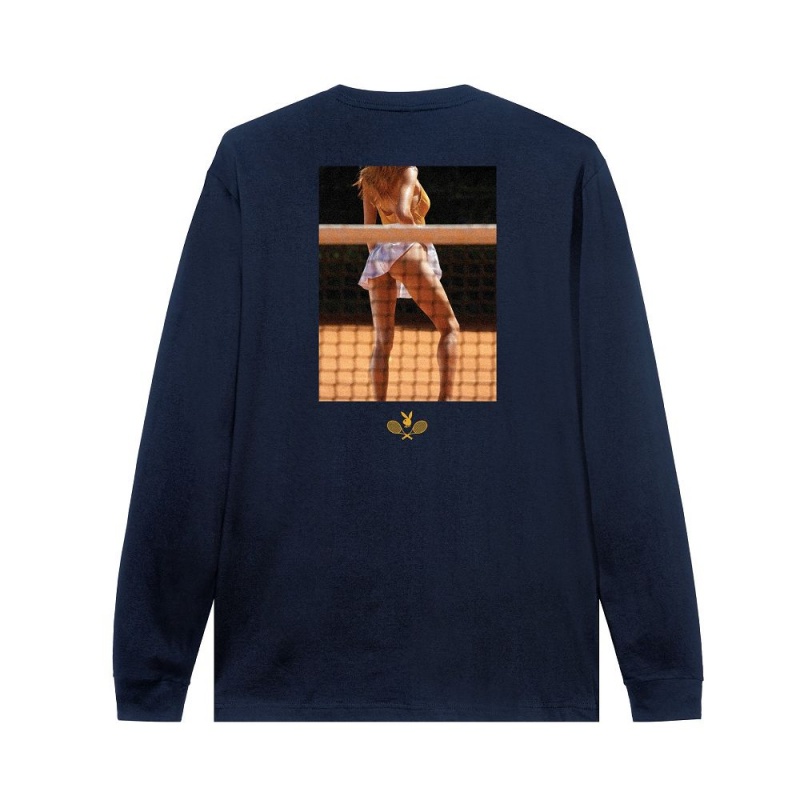 Pánské T-shirt Playboy Racquet Club Long Sleeve Bílé | PLBY-593178