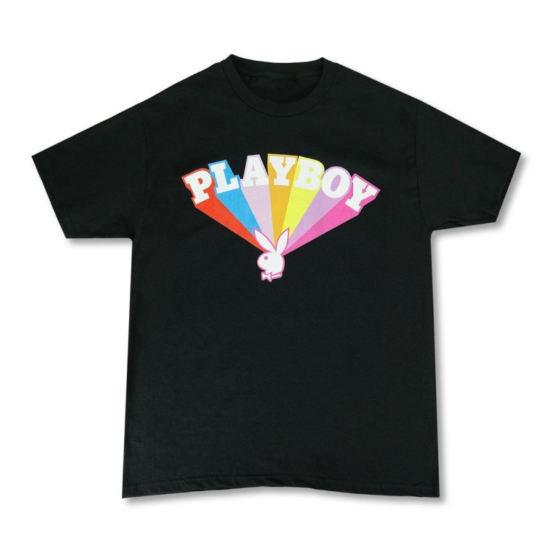 Pánské T-shirt Playboy Rainbow Rays Viacfarebný Černé | PLBY-593119