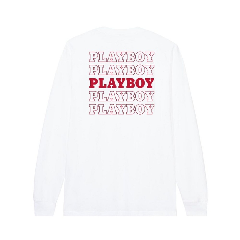 Pánské T-shirt Playboy Repeating Masthead Long Sleeve Černé | PLBY-593149