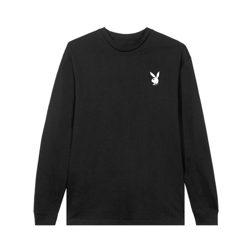 Pánské T-shirt Playboy Repeating Masthead Long Sleeve Černé | PLBY-593149