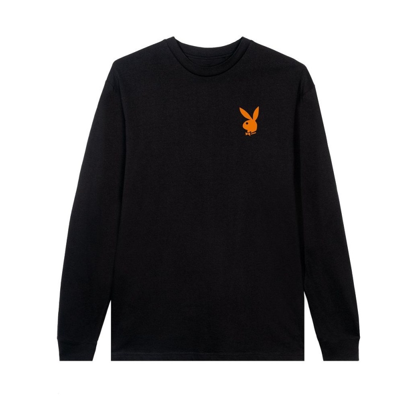 Pánské T-shirt Playboy Repeating Masthead Long Sleeve Černé | PLBY-593149