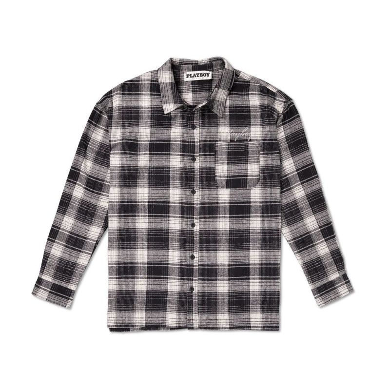 Pánské T-shirt Playboy Script Flannel Červené | PLBY-593204