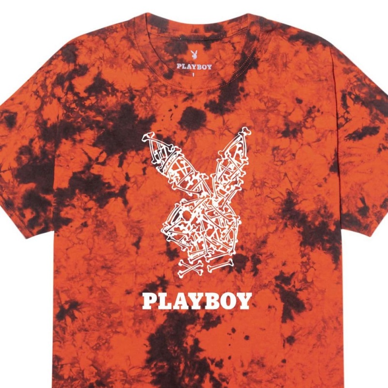 Pánské T-shirt Playboy Skeleton Rabbit Head Oranžové Černé | PLBY-593234