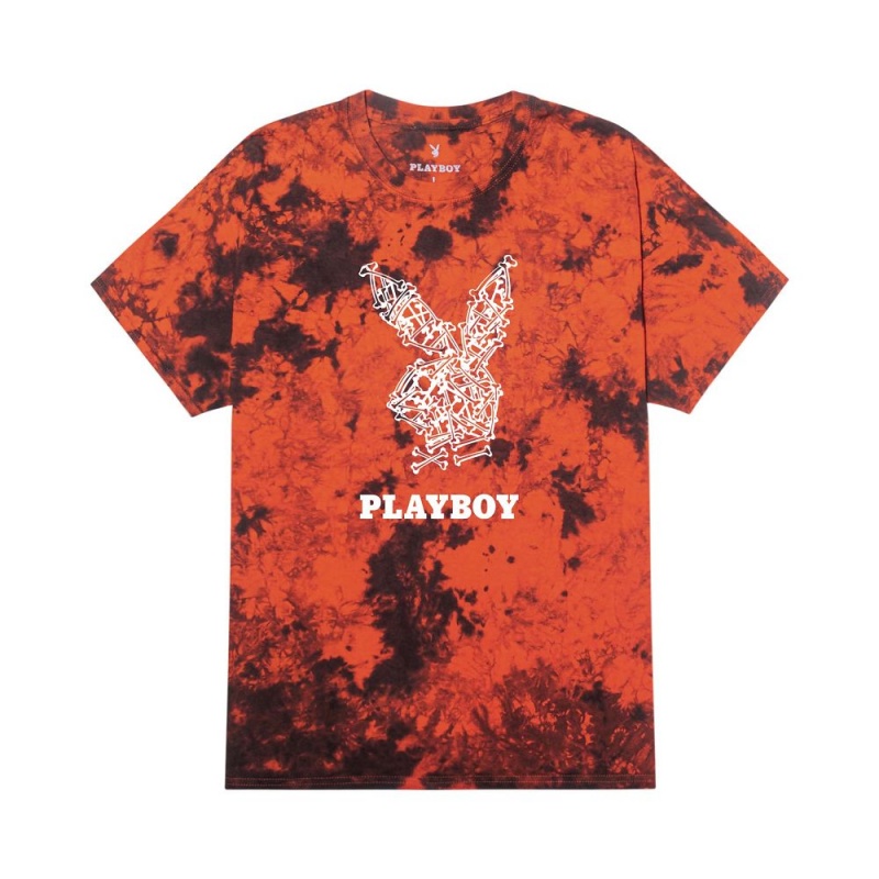 Pánské T-shirt Playboy Skeleton Rabbit Head Oranžové Černé | PLBY-593234