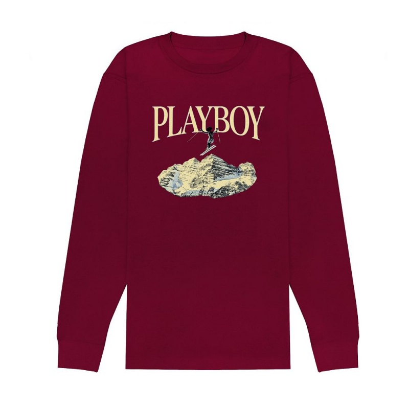 Pánské T-shirt Playboy Ski Long Sleeve feat. Holly Cook from Girls of Zimní 1984 Černé | PLBY-593176