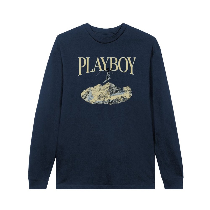 Pánské T-shirt Playboy Ski Long Sleeve feat. Holly Cook from Girls of Zimní 1984 Černé | PLBY-593176