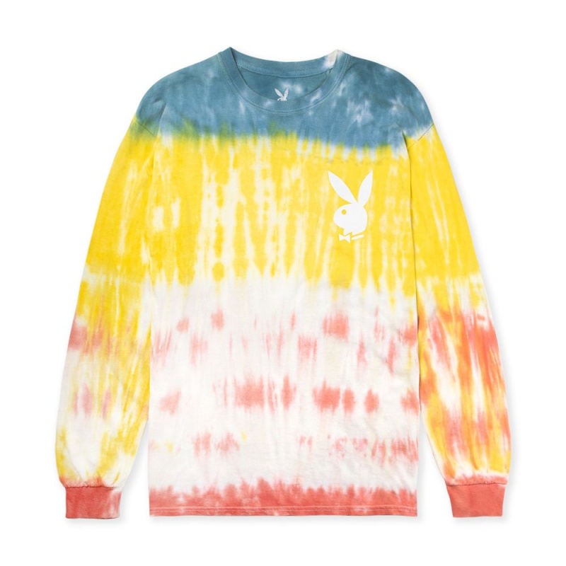 Pánské T-shirt Playboy Tie-Dye Logo Long Sleeve | PLBY-593262