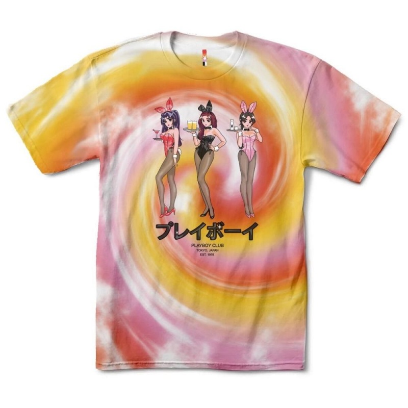 Pánské T-shirt Playboy Tokyo Club Happy Hour Tie-Dye | PLBY-593177