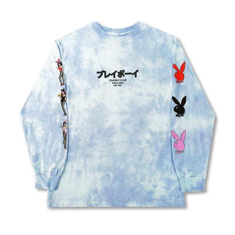 Pánské T-shirt Playboy Tokyo Club Tie-Dye Bunny Long Sleeve | PLBY-593163