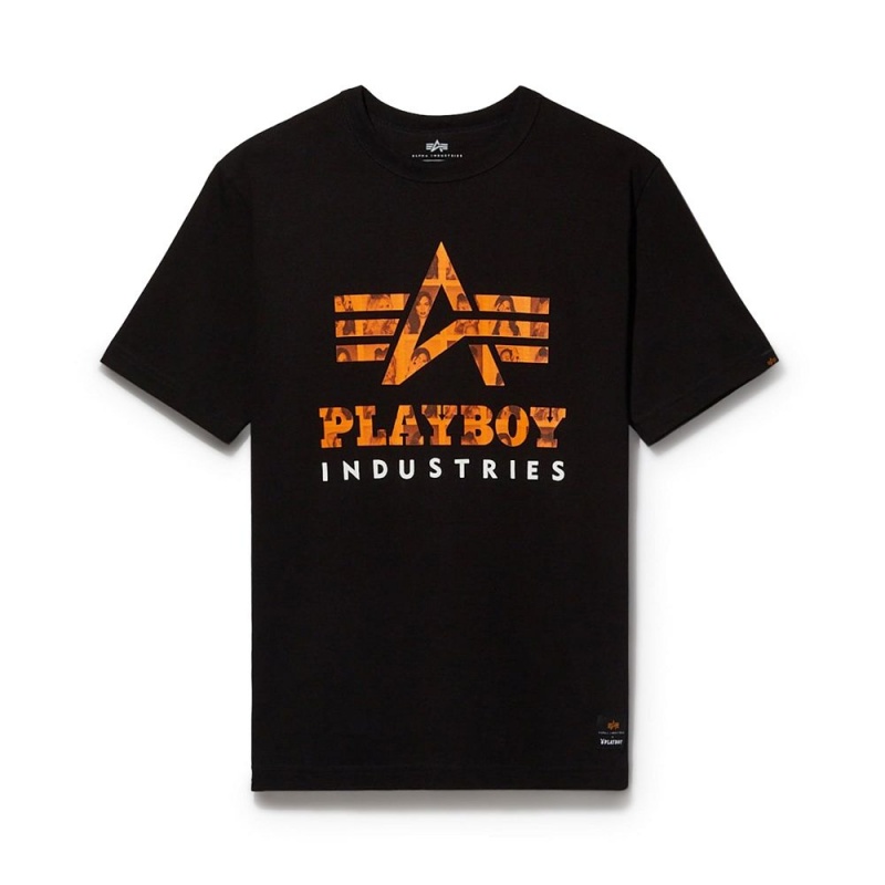 Pánské T-shirt Playboy x Alpha Industries Classic Černé | PLBY-593216