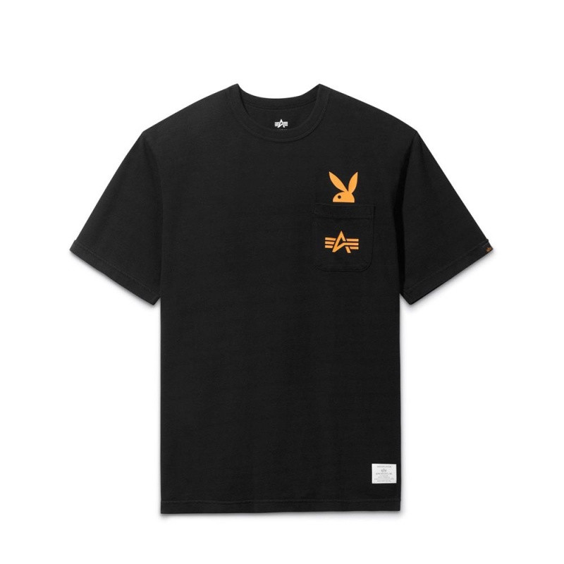 Pánské T-shirt Playboy x Alpha Industries Play Forever Pocket Bílé | PLBY-593217