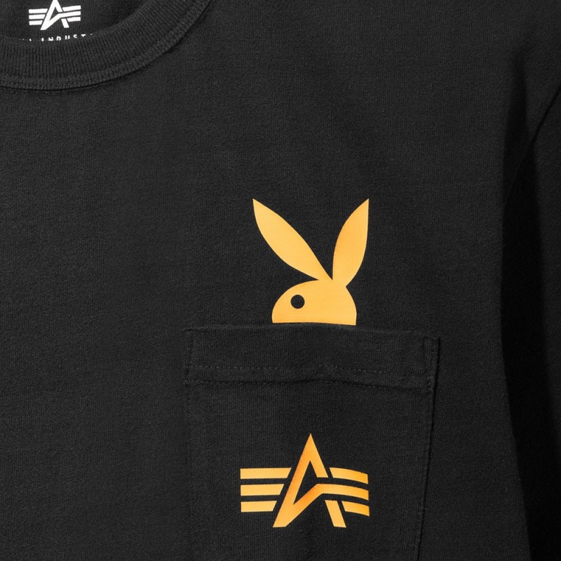 Pánské T-shirt Playboy x Alpha Industries Play Forever Pocket Bílé | PLBY-593217