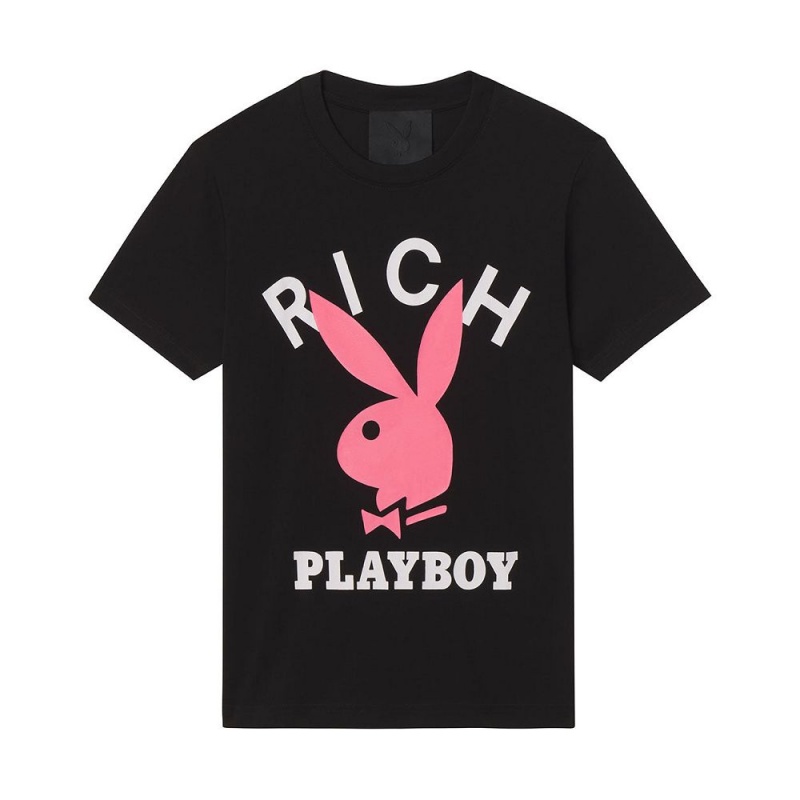 Pánské T-shirt Playboy x John Richmond Logo Černé | PLBY-593187