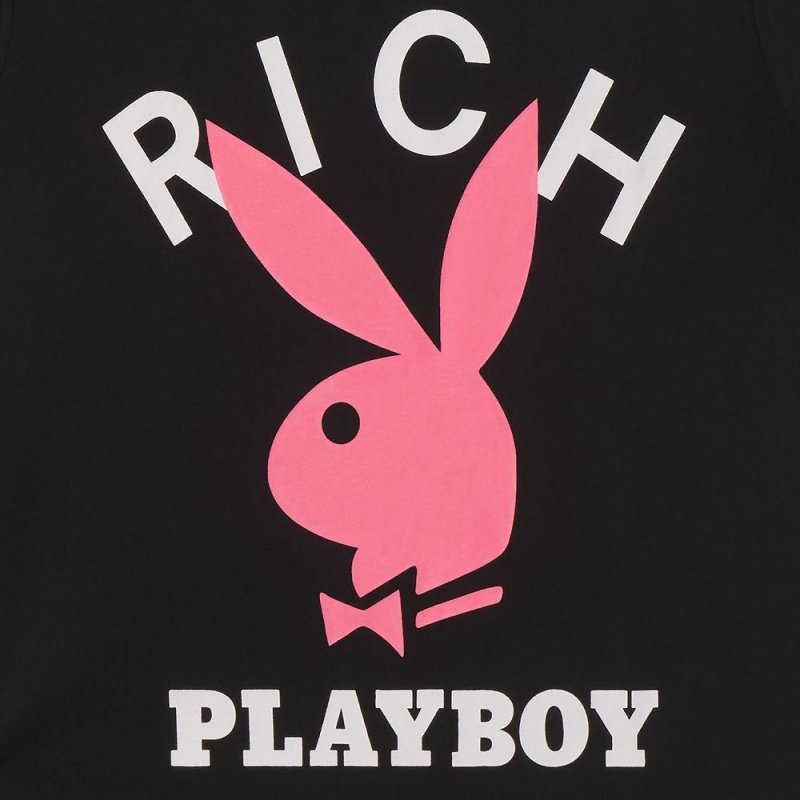 Pánské T-shirt Playboy x John Richmond Logo Černé | PLBY-593187