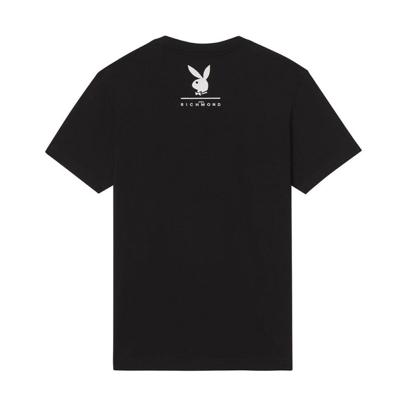 Pánské T-shirt Playboy x John Richmond Logo Černé | PLBY-593187