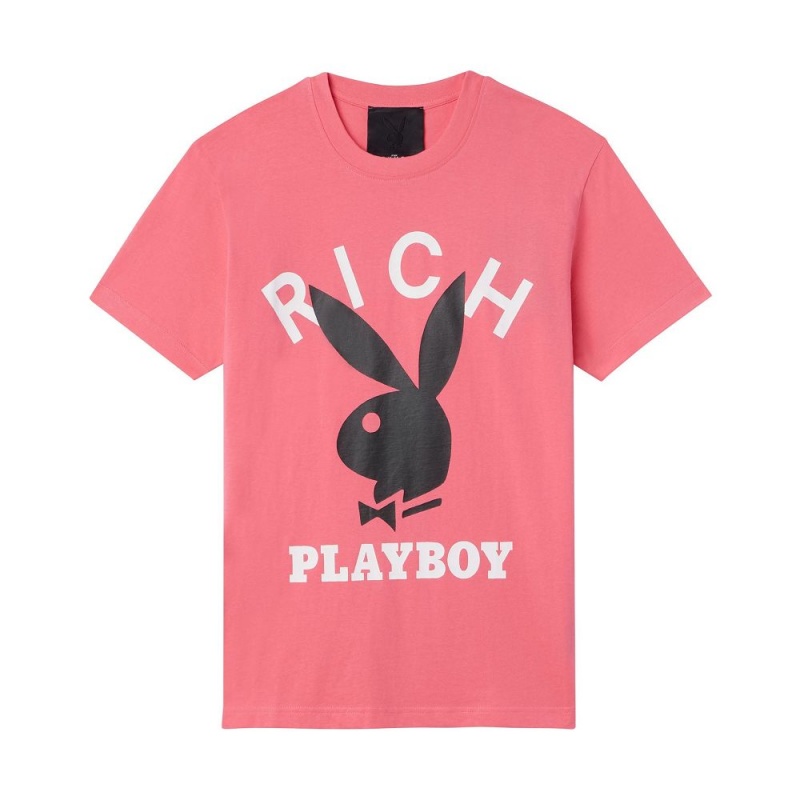 Pánské T-shirt Playboy x John Richmond Logo Černé | PLBY-593187