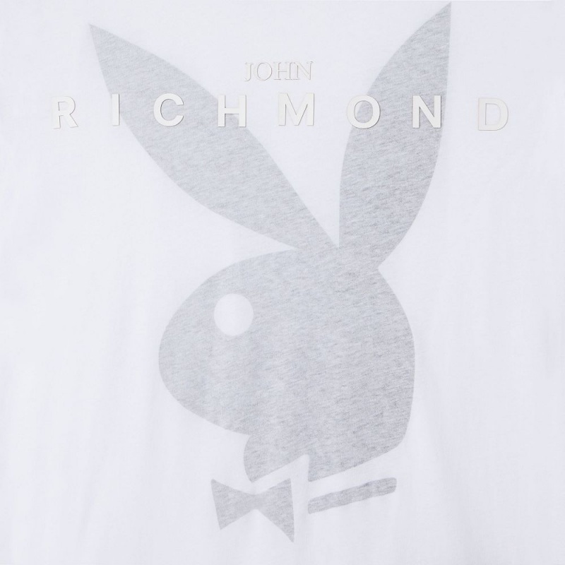 Pánské T-shirt Playboy x John Richmond Rabbit Head Bílé | PLBY-593231