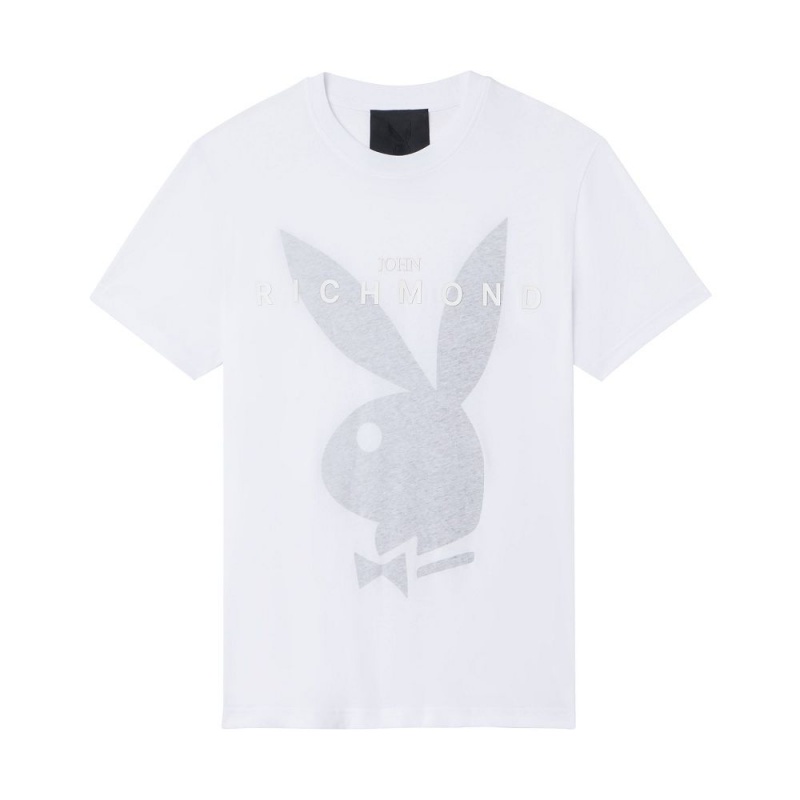 Pánské T-shirt Playboy x John Richmond Rabbit Head Bílé | PLBY-593231