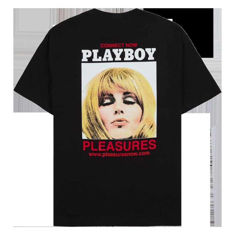 Pánské T-shirt Playboy x Pleasures Connect Černé | PLBY-593190