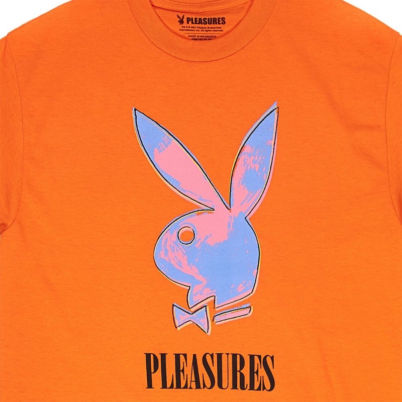 Pánské T-shirt Playboy x Pleasures Pop Art Orange Oranžové | PLBY-593221