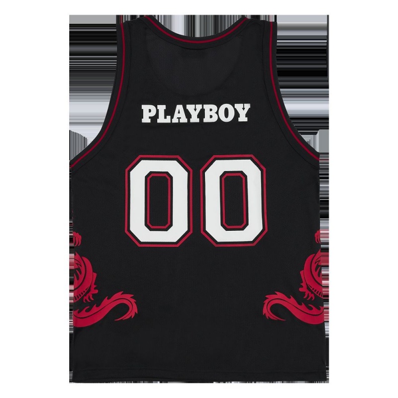 Pánské T-shirt Playboy x Pleasures Tails Basketball Jersey Černé | PLBY-593210