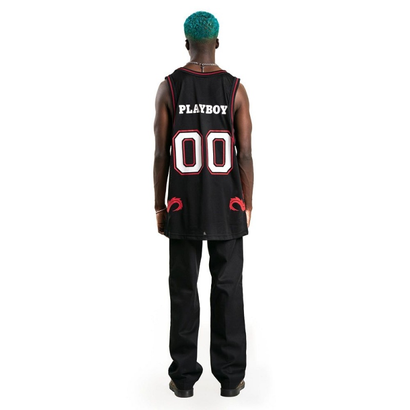 Pánské T-shirt Playboy x Pleasures Tails Basketball Jersey Černé | PLBY-593210