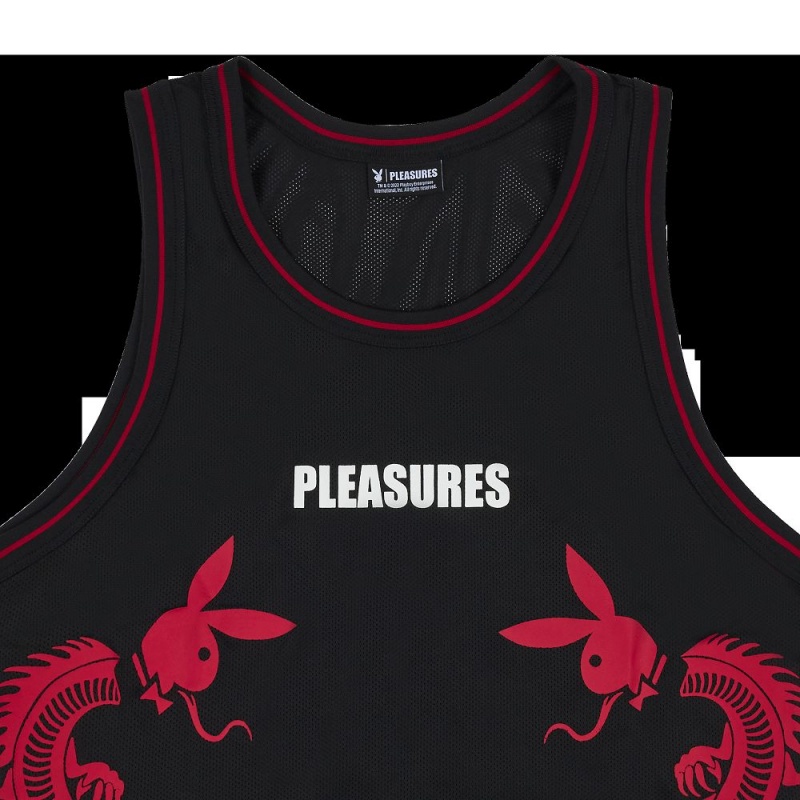 Pánské T-shirt Playboy x Pleasures Tails Basketball Jersey Černé | PLBY-593210