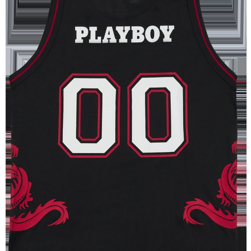 Pánské T-shirt Playboy x Pleasures Tails Basketball Jersey Černé | PLBY-593210