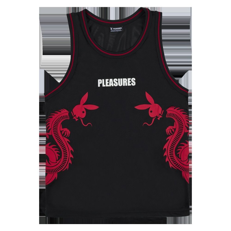 Pánské T-shirt Playboy x Pleasures Tails Basketball Jersey Černé | PLBY-593210